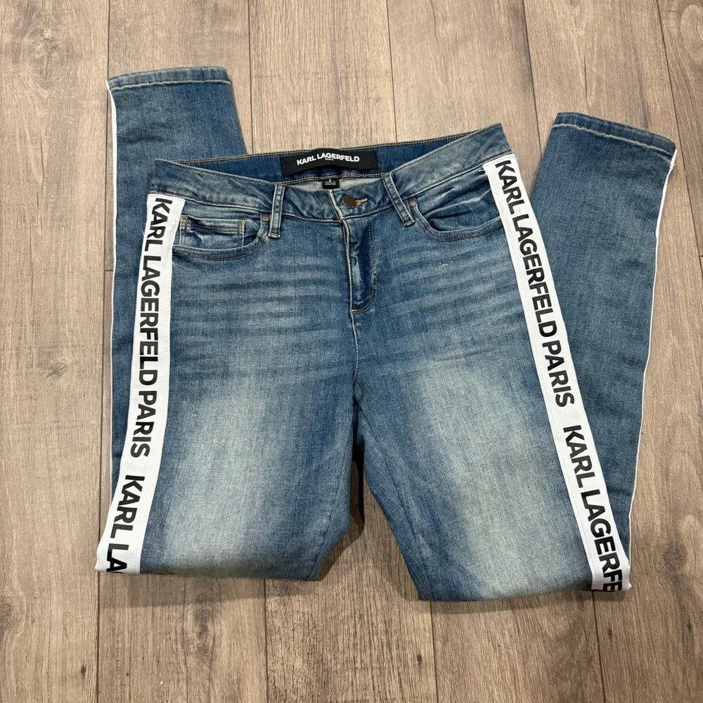 Karl Lagerfeld Paris Skinny Logo Taping Mid Rise Jean Size 6 Modern Lux Chic - Picture 8 of 8